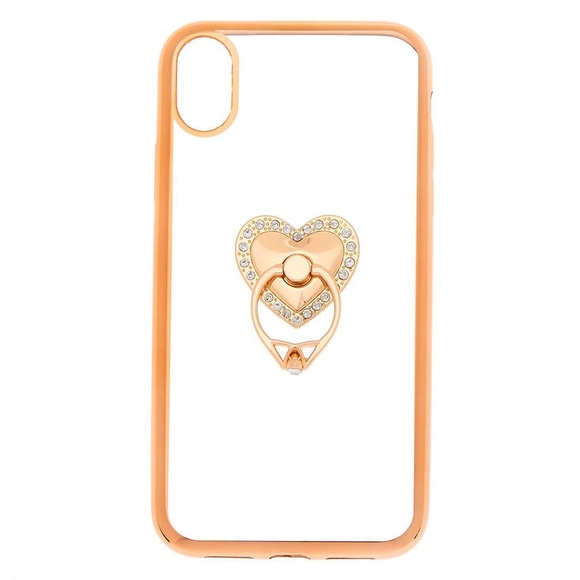 iPhone XR Rose Gold Heart Ring Stand Phone Case - Picture 3 of 5
